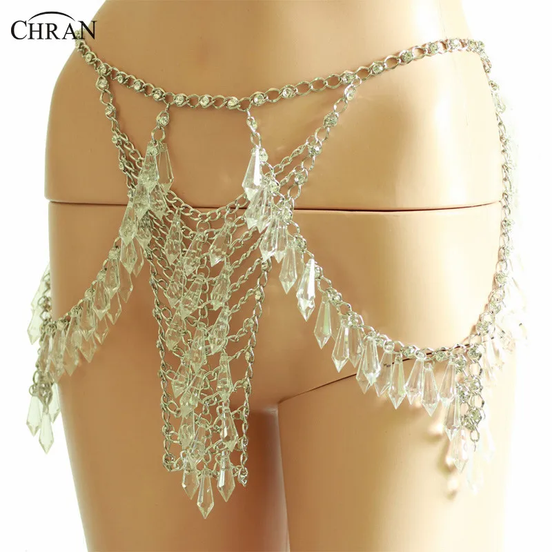 Chran Silver Chain Mini Skirt Festival Jewelry Burning Man Sequin Body Chain Dance Accessories Boho