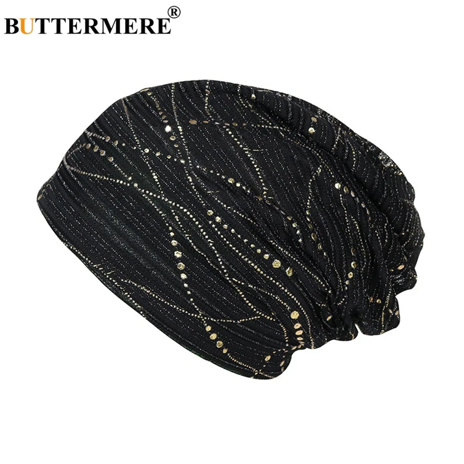 BUTTERMERE Skullies Beanies Black Beanies Hat For Women Cotton