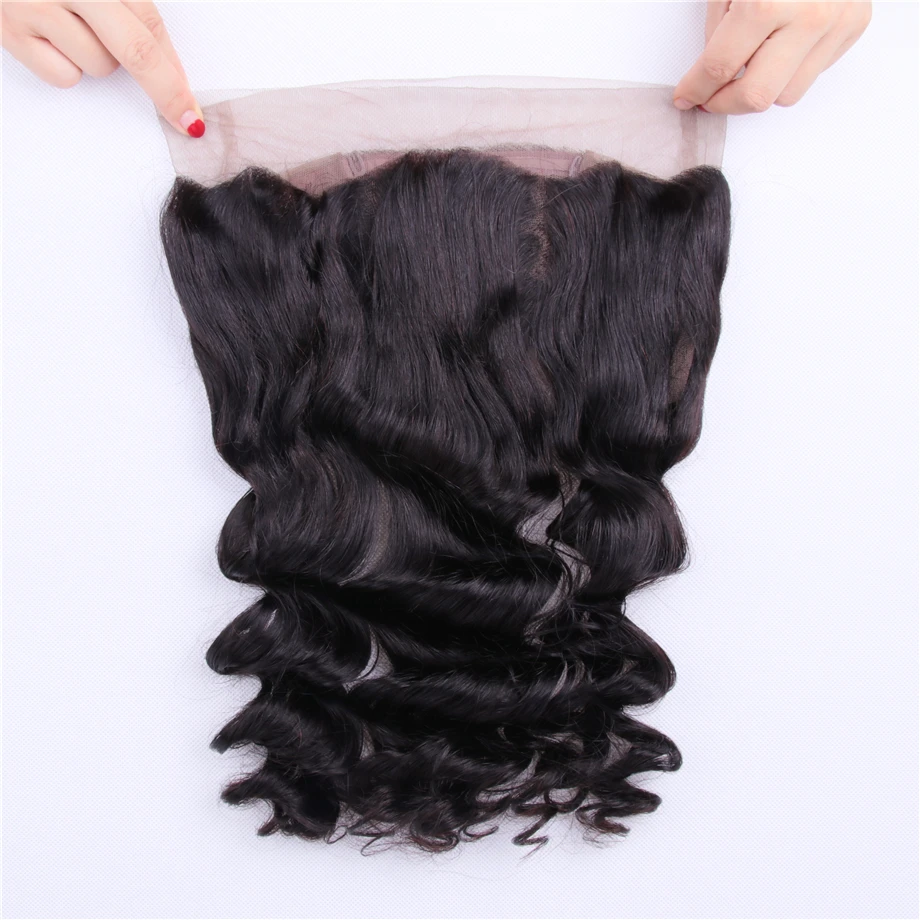 

Clover Leaf Peruvian Loose Wave Hair Extensions 360 Lace Frontal Closure 1 Pc Non Remy Human Hair 360 Lace Frontal Natural Color