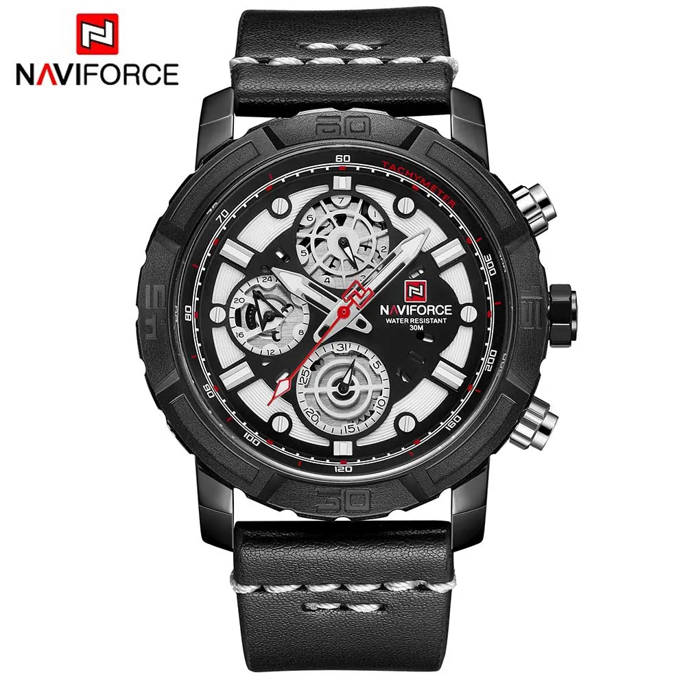 NAVIFORCE мужские часы кожаные кварцевые 24 с датой аналоговые армейские спортивные