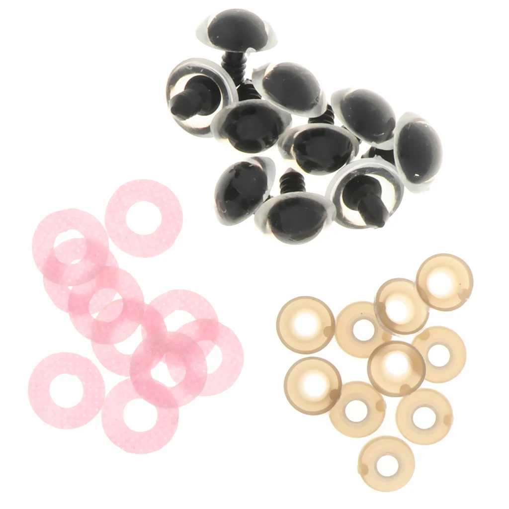 10pcs 16mm Glittering Plastic Round Safety Eyes Glitter Nonwovens + Washers for Teddy Bear Plush Animal DIY Craft Supply - Pink