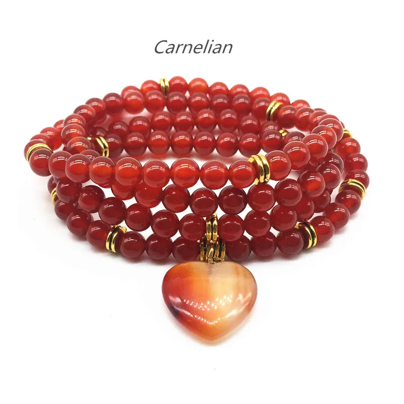carnelian mala bracelet with heart pendant