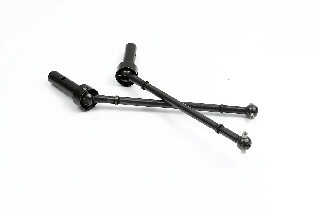 Gros plan sur les extrémités de l'arbre de transmission universel avant en acier pour RC 1/5 LOSI Desert Buggy XL DBXL V1.0, montrant les détails des joints universels.