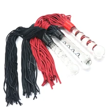 Genuine Leather Sex Whip Glass Anal Plug Flogger Spanking Paddle Glass Anal Dildo Unisex Slave Bdsm Toys Sex Products For Couple
