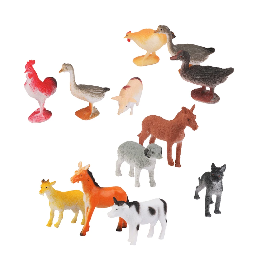 12pcs Plastic Goat Cat Donkey Pig Dog Sheep Animal Model Toy 12pcs Multi-color 12pcs attractive animal models for children