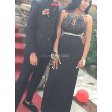 Sexy Prom Kleider mit Side Split 2017 Backless Lang Importierte Kleid mit Perlen Schwarz Prom Kleid Modische Design