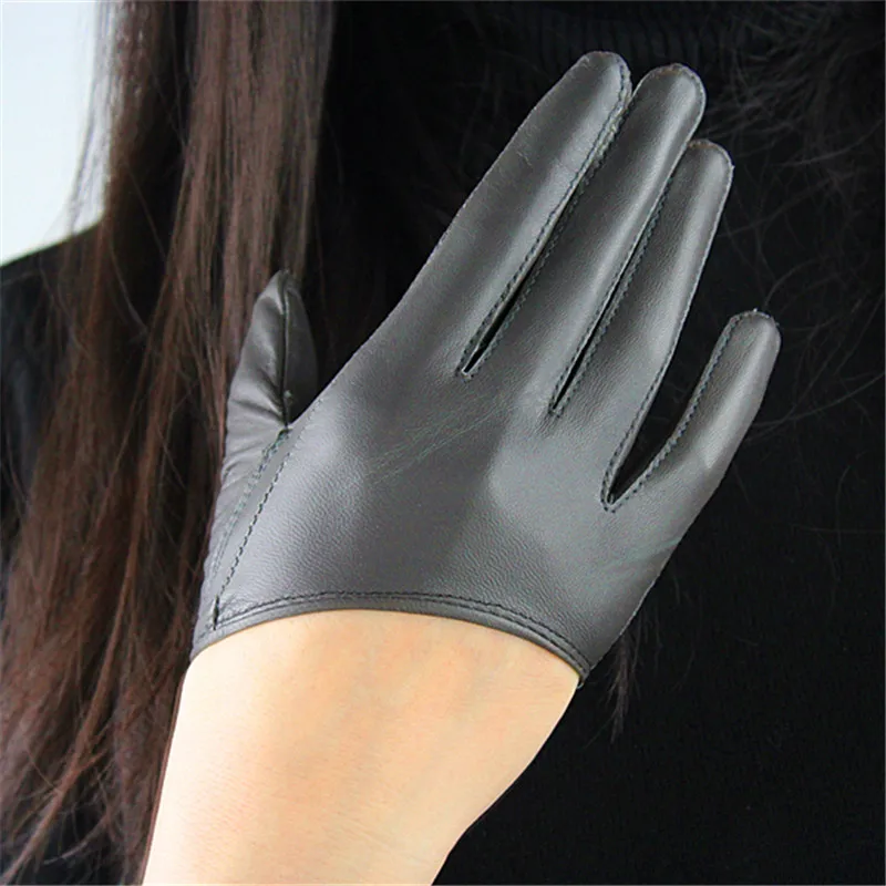 

Genuine Leather Pure Sheepskin Half Palm Fashion Dark Grey European Version Tailoring Elegant Woman Gloves Unlined TB86