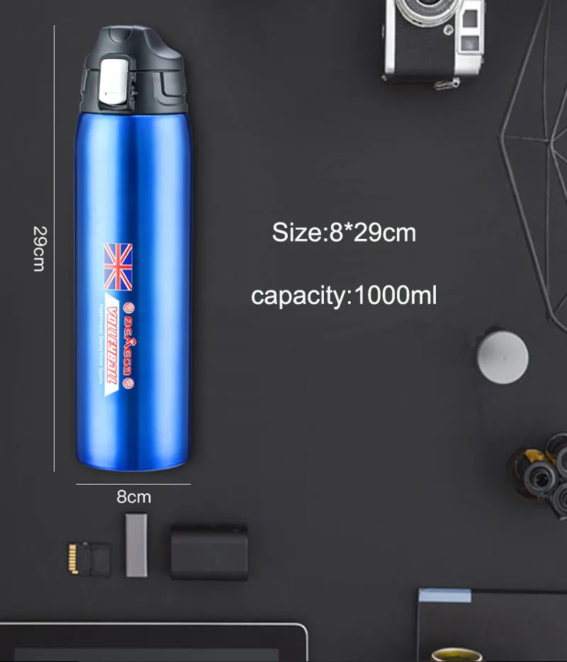 1000ml Thermos Stainless Steel Insulated water Bottle pouch Outdoor Sports Drinking double wall insulated termos