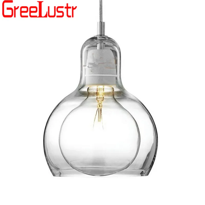  Nordic Glass Shade Amber Gray Pendant Lamps Edison bulb Chandelier Hanging Light bedroom For Kitche - 32916206758