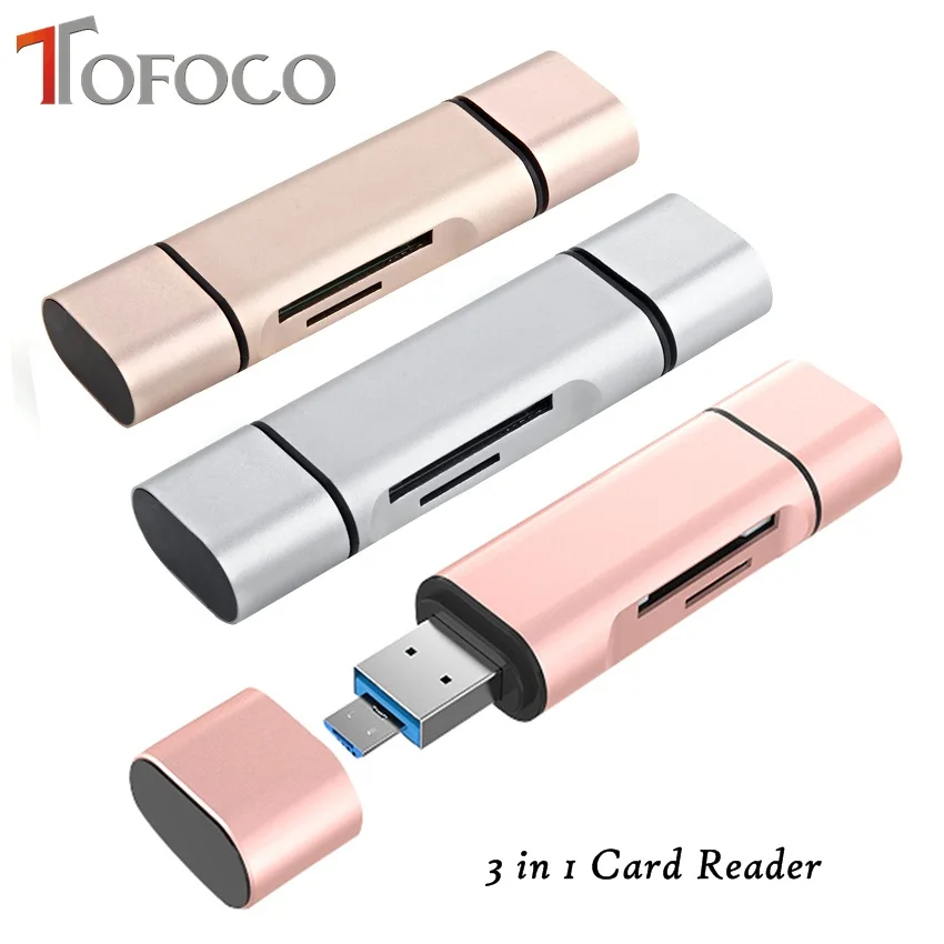 Tofoco высокое качество 3 в 1 Card Reader Тип USB c Micro USB Combo 2 TF слот для SD Card Reader OTG карты