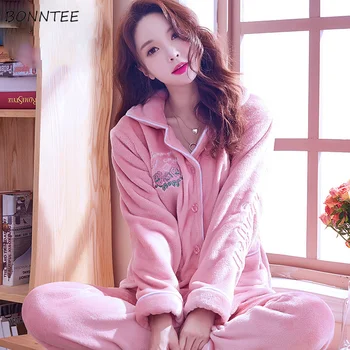 

Pajama Sets Winter 2020 Thicken Warm Lovely Letter Printed Womens Pajamas Long Sleeve Korean Style Soft Leisure Sleepwear Chic