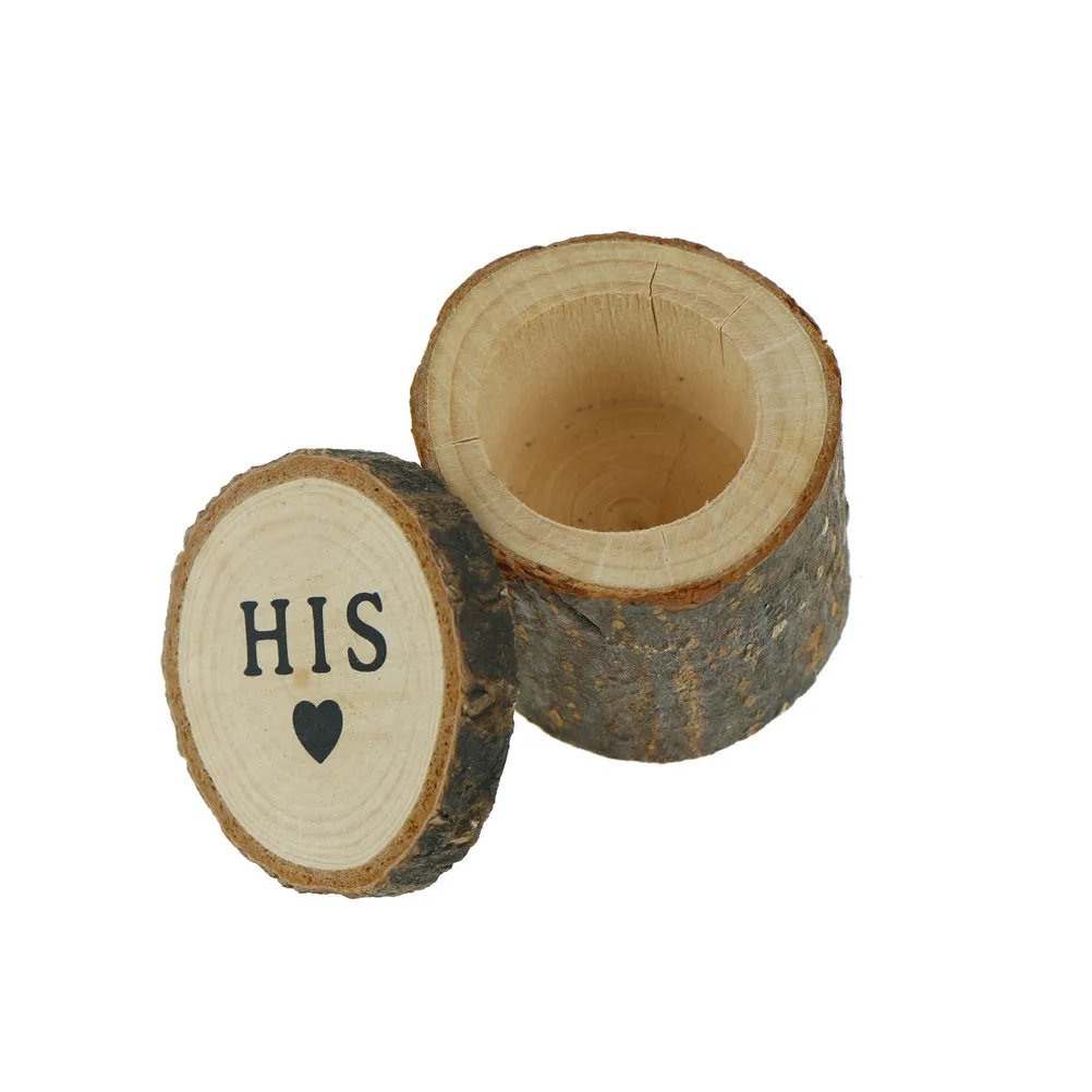 1pair Ring Box "His & Hers" Rustic Decor Wood Craft Wedding Valentine