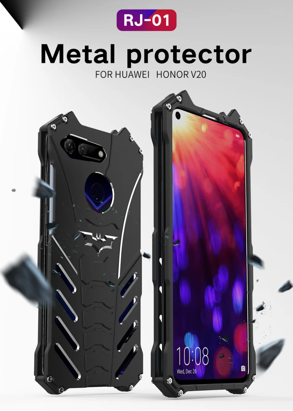 

For Huawei Honor V9 Batman Luxury Aluminium Armor Metal Bumper Case For Huawei Honor V10 Coque For Huawei Honor V20 Back Cover