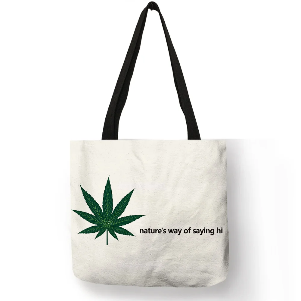 

Simple Leaves Print Handbag Yellow Tangerine Brown Color Shoulder Bag Good Quality Multi Function Grocery Storage Linen Tote Bag