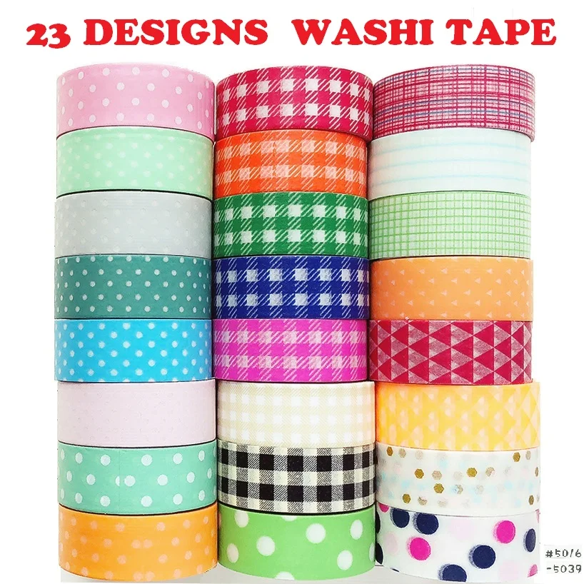 

23Designs Stripe/Lace/Check/Basic Pattern Japanese Washi Tape Decorative Adhesive DIY Masking Paper Tape Sticker Memo Note Label