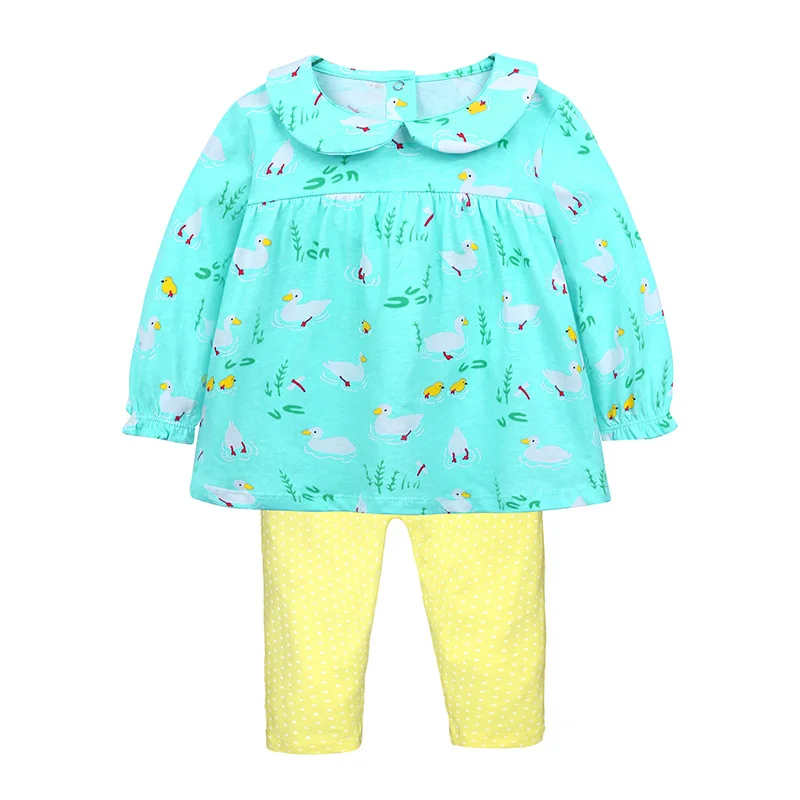 

Autumn Cartoon Girl Top T-Shirts Long Sleeve Solid Color Pants Cotton Cute Outfits Toddler Kids Baby Girls 2pcs Clothes Sets