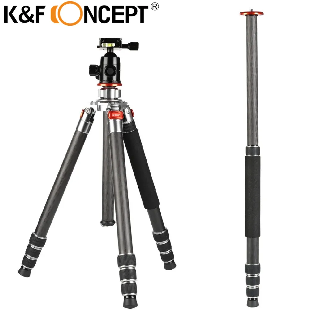 

K&F CONCEPT KF-TC3134 Camera Tripod 8X Carbon Fiber 4-Sections Tripod With Ball Head Used Tube Lock For Canon Nikon Sony DSLR