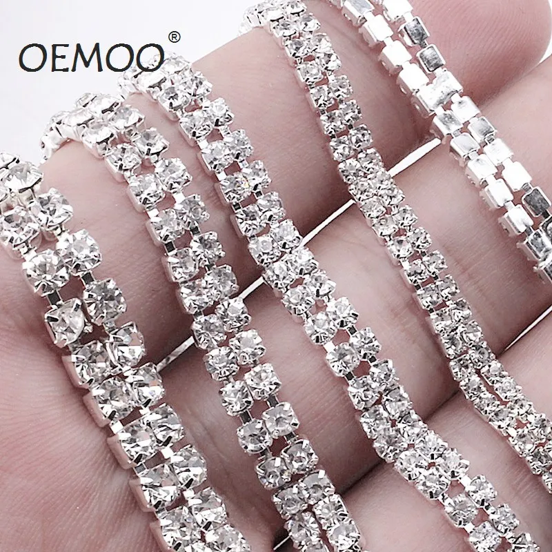 

1Yard 2rows Crystal Glass Sew On Rhinestone Chain 4/5/6mm Silver Base Close Rhinestone Trim Strass Crystal Cup Chains