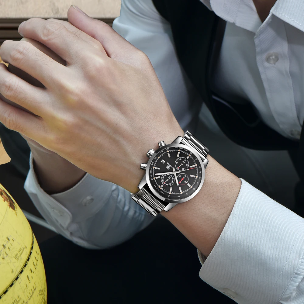 Benyar Men Watch Set Top Brand Luxury Male Leather Quartz