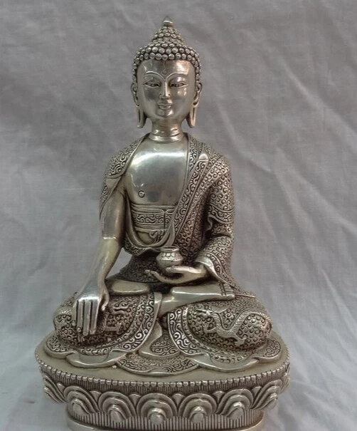 

JP S0114 China Silver Bronze Sakyamuni Tibetan Dragon Shakyamuni Buddha Statue Sculpture (B0328)