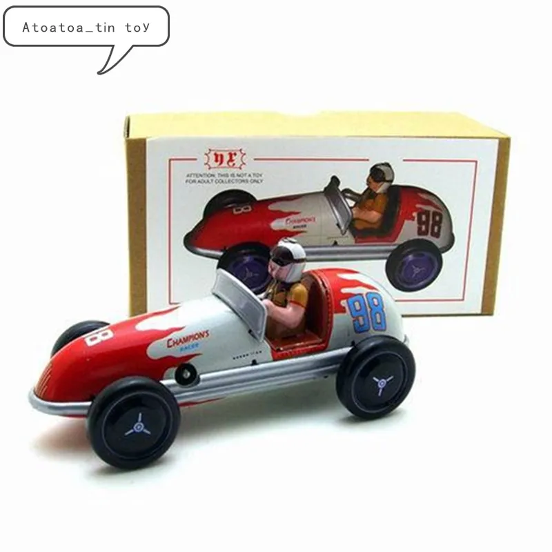 Vintage Retro Clockwork Racing Car Tin Toy w/ Wind-up Key Collectible ...