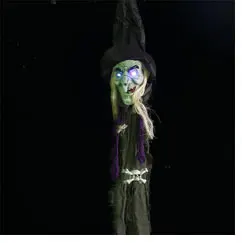 Halloween Horror Decoration House Hanging Black Witch Ornaments Halloween Creepy Prop Electric Haunted Doll Festival Witch Decor