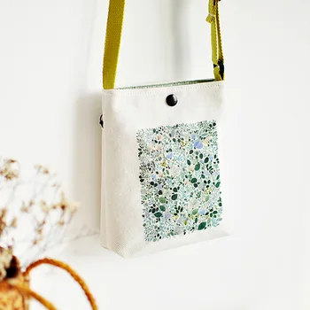 

YILE Cotton Canvas Messenger Bag Crossbody Yellow Strap Printed Flower Girl Cartoon Bear 4 Designs to Choose From