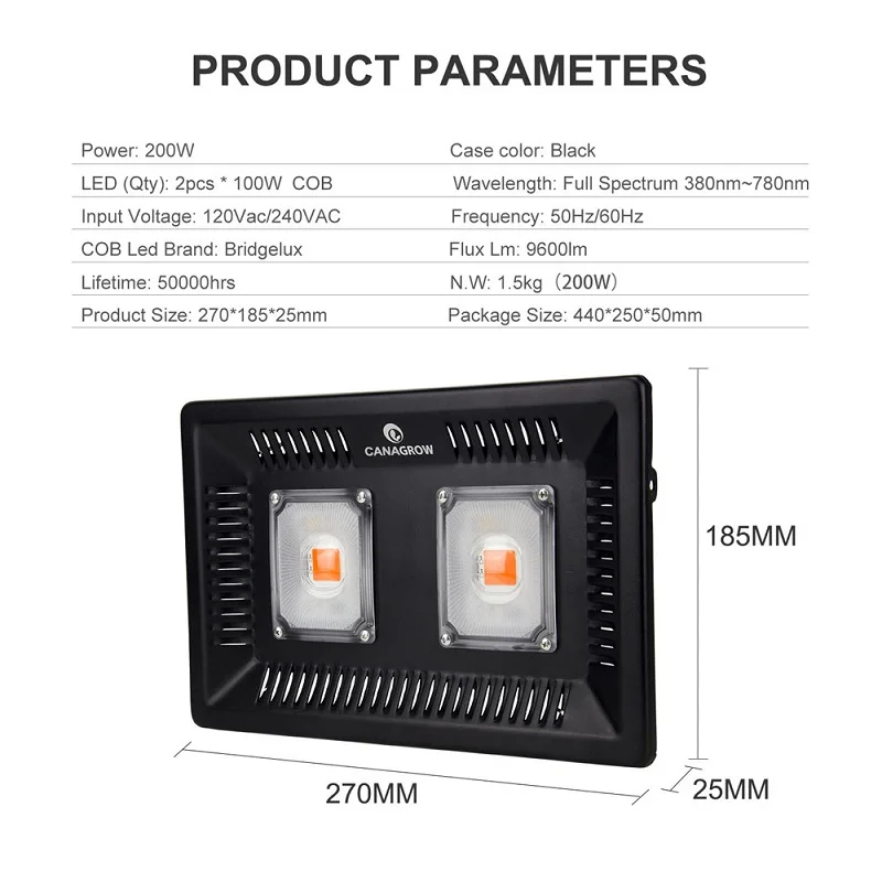 Водонепроницаемый IP67 COB светодиодный рост светильник полный спектр 100W 200W 300W Крытый гидропоники тепличных растений светильник с таймер на 24 часа - Испускаемый цвет: 200W