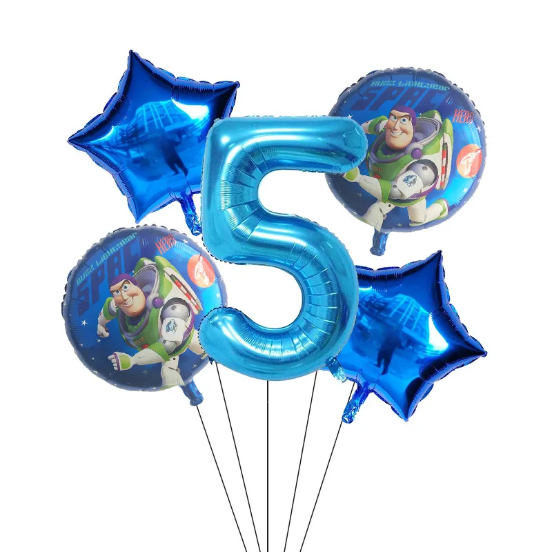 5pcs Toy Buzz Lightyear Story Balloons Cartoon Foil Helium 30 Inch Number Blue Balloons Happy Birthday Balloons Kids Toys Ball - Цвет: Светло-серый