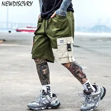 NEWDISCVRY хип хоп Уличная накладные карманы шорты для мужчин летние до колена бегущие эластичные талии спортивные шорты для занятий фитнесом