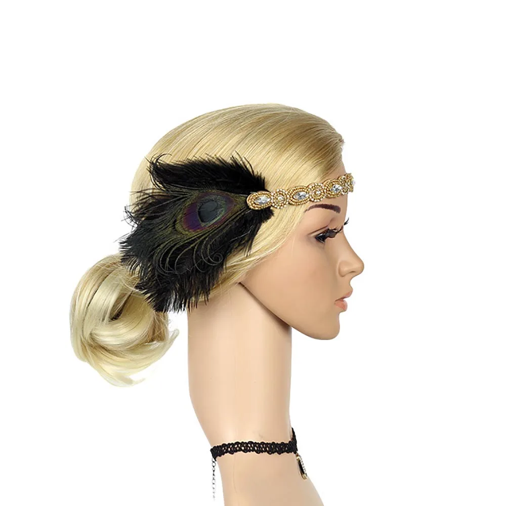 Paon plume bandeau pince à cheveux vintage 1920s à clapet noir Y19 