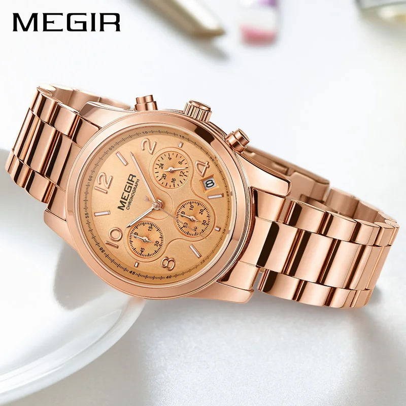 MEGIR хронограф, женские часы, Relogio Feminino, роскошный бренд, женские спортивные наручные часы, часы для влюбленных девушек, наручные часы Hour xfcs