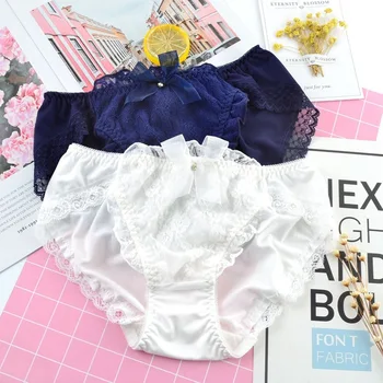 

Japanese white lace Eugene yarn bow girl wind student low waist milk silk girl underwear culotte femme women underwear majtki