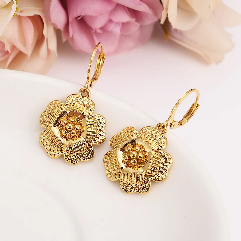 gold flower drop earring Ethiopian/Nigeria/Kenya /Ghana Gold color