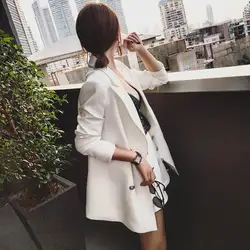 Элегантный офисный женский короткий костюм женский комплект из 2 предметов Белая Куртка Блейзер Высокая талия мини брюки костюмы