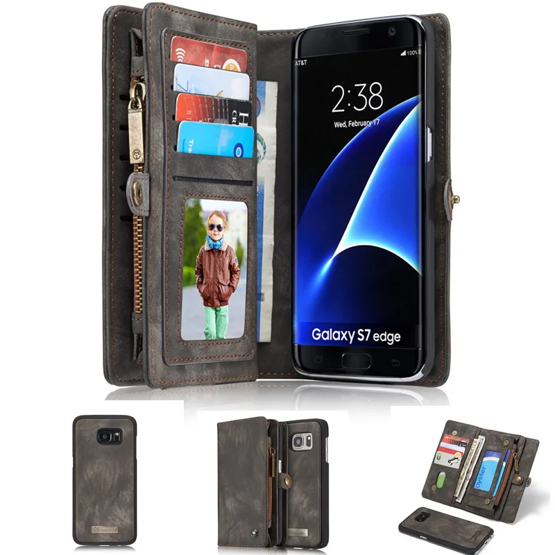 imágenes para Voltear lujo cubierta de cuero para samsung galaxy s7 s7 edge card slots monedero imán extraíble teléfono fundas accesorios de stands imágenes para Voltear lujo cubierta de cuero para samsung galaxy s7 s7 edge card slots monedero imán extraíble teléfono fundas accesorios de stands