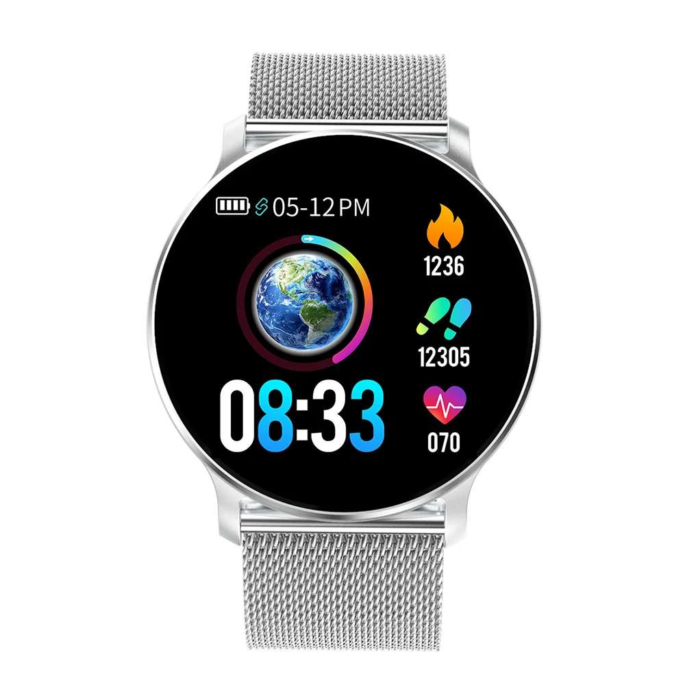 RUNDOING NY03 Смарт-часы IP68 водонепроницаемый монитор сердечного ритма Smartwatch сообщение напоминание фитнес-трекер для Android и IOS - Цвет: Silver steel strap