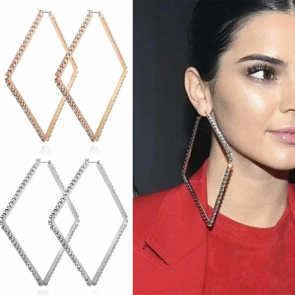 

Large Hoop Earrings Crystal Rhinestone Ring Earrings for Women Exaggerated Geometric Square OVER SIZE Earrings Jewelry Gifts