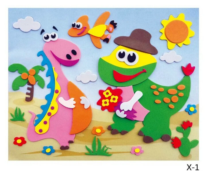 Happyxuan 20 designs/lot 21*26cm Large Eva Foam Sticker Craft Series X Cartoon Animal Educational Puzzles Kits Kindergarten Kids