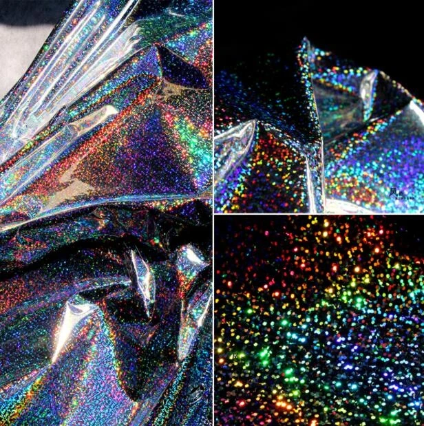 

Laser Waterproof PVC leather wrapping fabric for star TPU seven-color fluorescent clothing textiles sewing sequin fabric C635