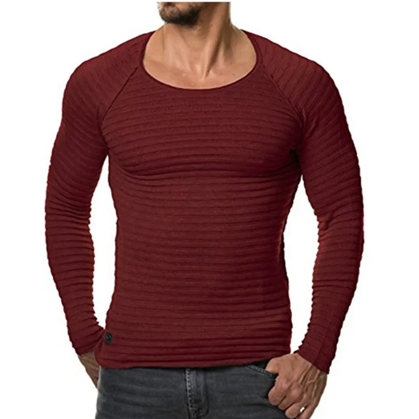 Трансграничной Горячие Для мужчин Полосатый сплошной Цвет с длинными рукавами Для мужчин свитера модные Повседневное высококачественный дышащий для мужчин свитер