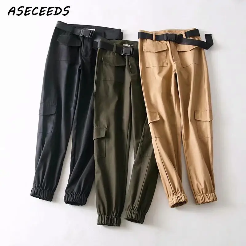

Black high waist Camo pants Joggers women pockets khaki Cargo pants women loose trousers streetwear Korean fashion 2019