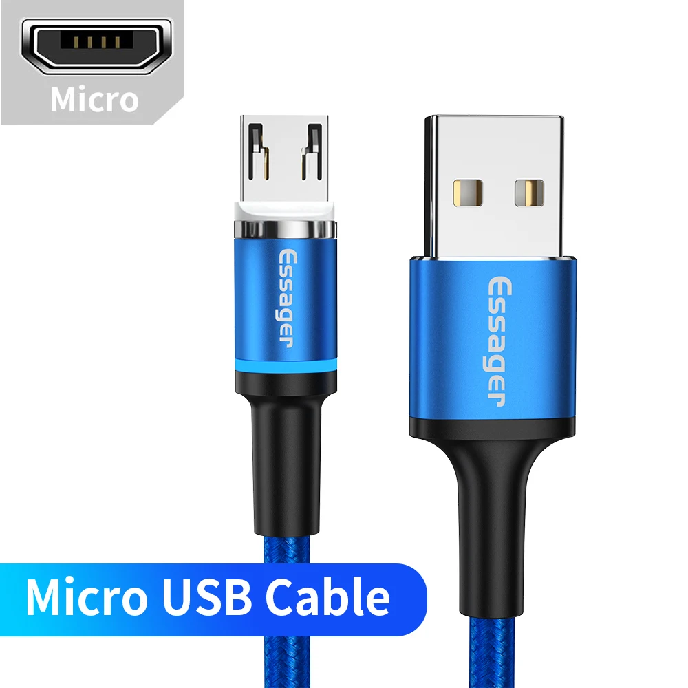 Магнитное зарядное устройство Essager Micro USB кабель для iPhone samsung Android Быстрая зарядка usb type C кабель 3 м type-C шнур Магнитный адаптер - Цвет: Blue Micro Cable