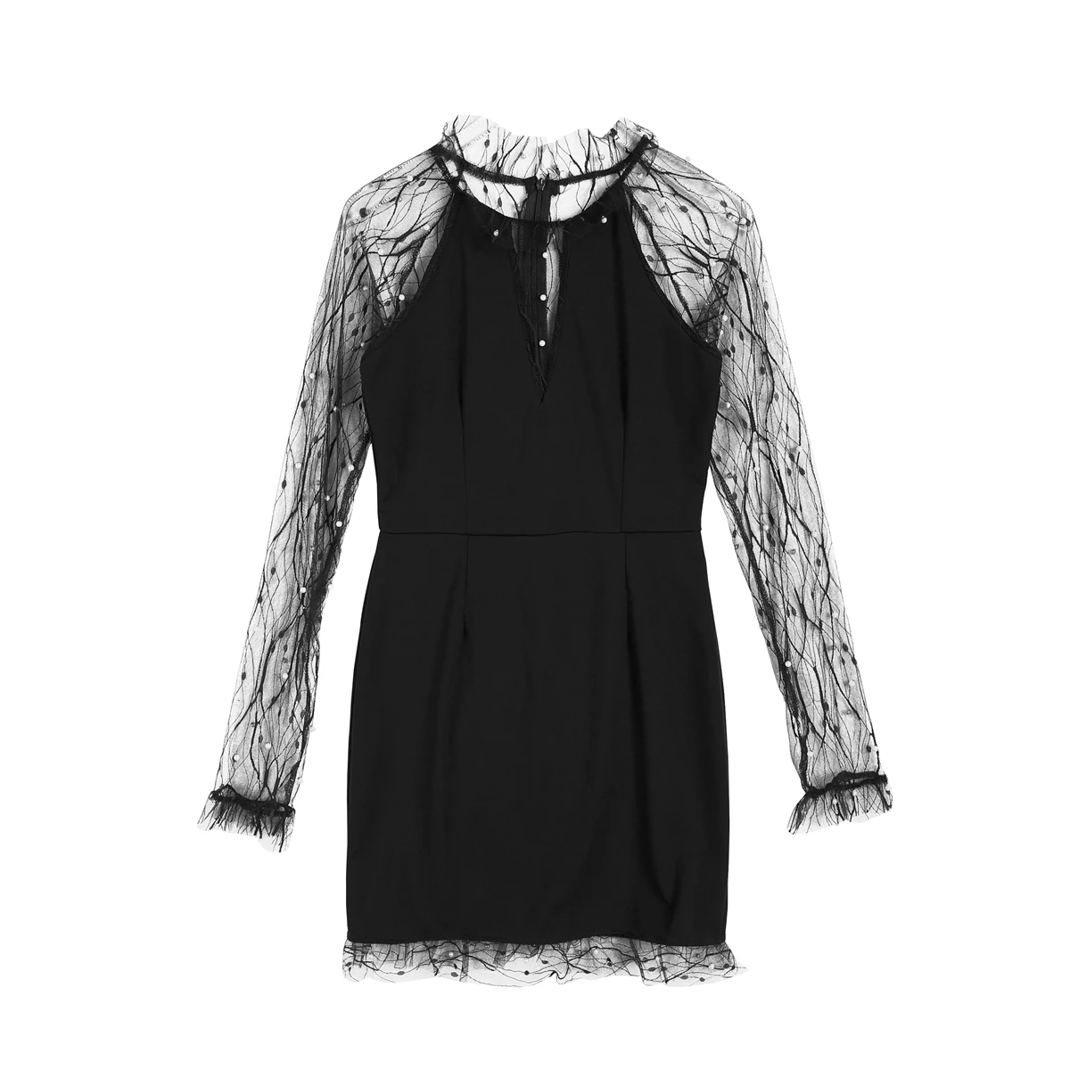 white lace top long sleeve bodycon dress