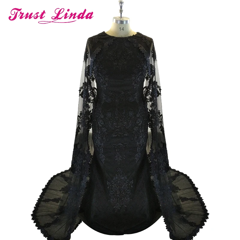 

Dubai Mother Dresses With Cape Satin Abaya Kaftan Formal Party Gowns Black Appliques Lace Beaded Prom Dress Elegant Long Caftan