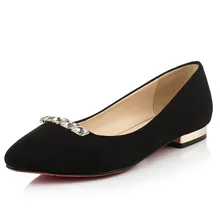 Plus size 34-40 new Spring nubuck Leather Pointed toe Rhinestone Women’s flats shoes Red bottom comfortable shallow Women shoes