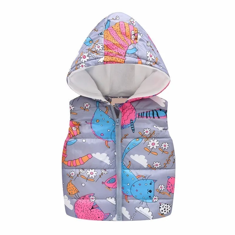 LILIGIRL Sleeveless Boys Hooded Wool Vest Jacket for Baby Girls Cartoon Print Tops Coat Kids Warm Vest Outwear Children Clothes