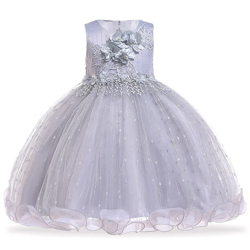 Детские платья для девочек; вечерние платья; коллекция года; летнее элегантное платье принцессы для девочек; свадебное платье с цветочным узором для девочек; vestido infantil - Цвет: Gray