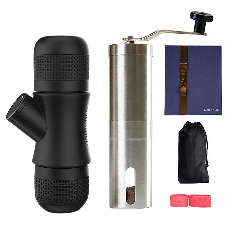 Travel Espresso Coffee Maker with Grinder Set Manual Hand Grind and
