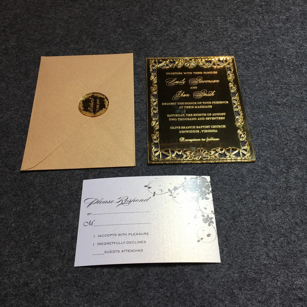  Luxury 5X7inch Golden Mirror Acrylic Wedding Invitation Card 100 Sets Per Lot - 32826985595